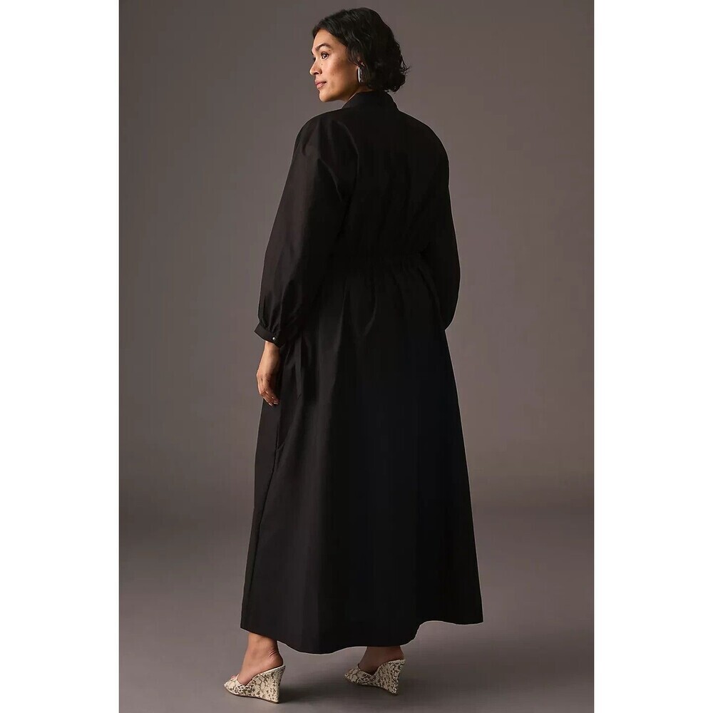 Anthropologie Maeve Clinched Shirt Dress Maxi Black Size Large Flowy Minimalist - Picture 3 of 11
